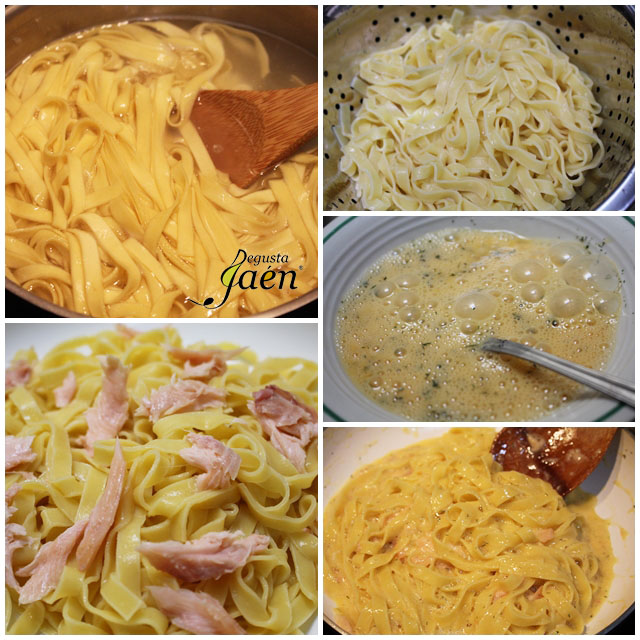 Tallarines con trucha ahumada paso a paso