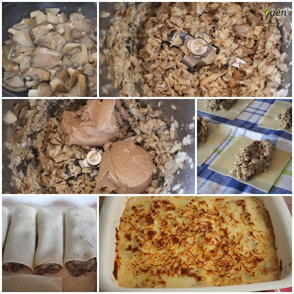 Canelones de setas y pate de perdiz pasos