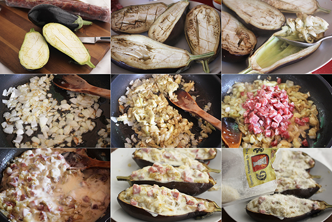 Berenjenas rellenas de salchichon Degusta Jaen pasos