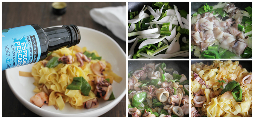 Pasta con calamares y aceite ahumado Degusta Jaen pasos