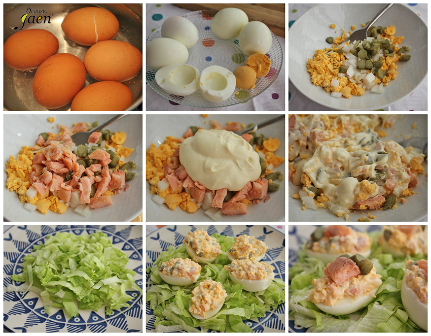 Huevos rellenos trucha y pepinillos Degusta Jaen