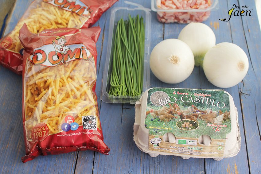 Revuelto patatas paja Domi Degusta Jaén, ingredientes