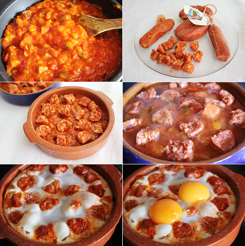 Huevos al plato con chorizo Degusta Jaen pasos