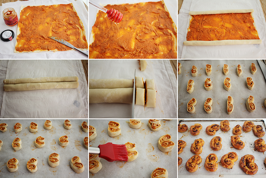 Palmeritas de sobrasada y miel pasos