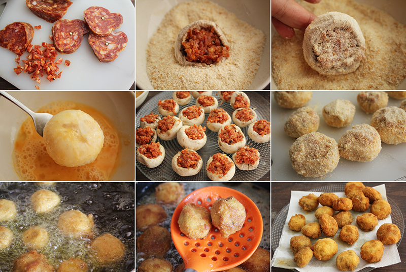 Champiñones rellenos Degusta Jaen, pasos