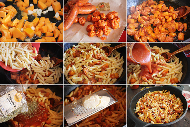 Macarrones con calabaza y chorizo Degusta Jaen pasos