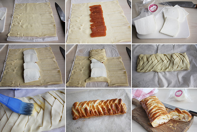 Trenza de hojaldre rellena de queso y membrillo Degusta Jaen pasos