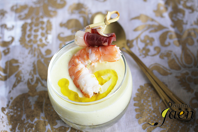 Crema de esparragos, langostinos y jamon de pato, Degusta Jaen (1)