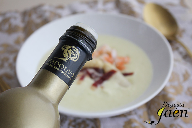 Crema de esparragos, langostinos y jamon de pato, Degusta Jaen (2)