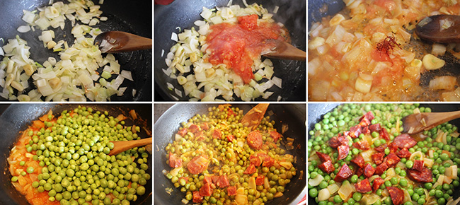 Guisantes con chorizo pasos