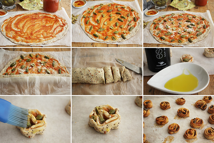 Rollitos de pizza de aceitunas de cornezuelo pasos