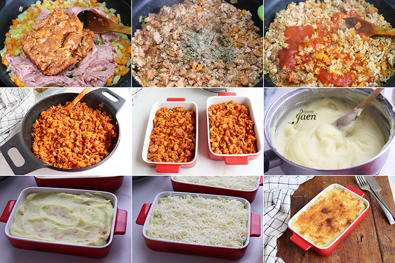 Pastel de chorizo, pollo y patata