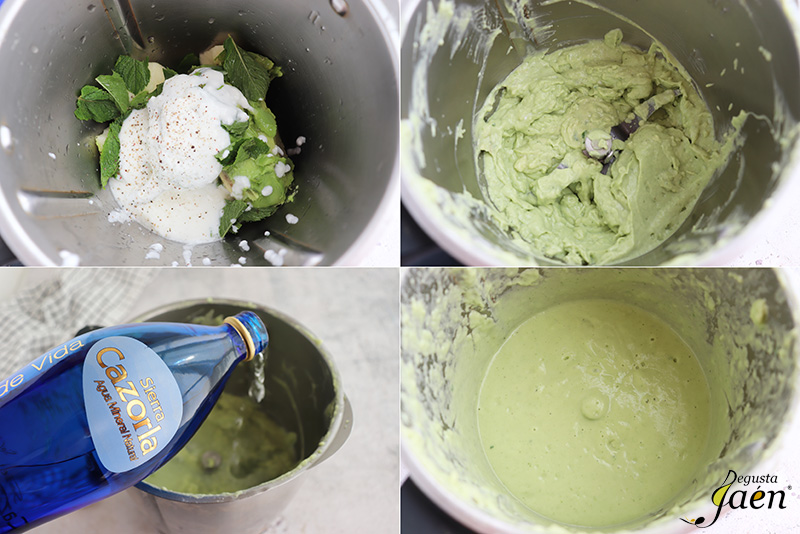 Crema de aguacate, manzana, hierbabuena y yogur