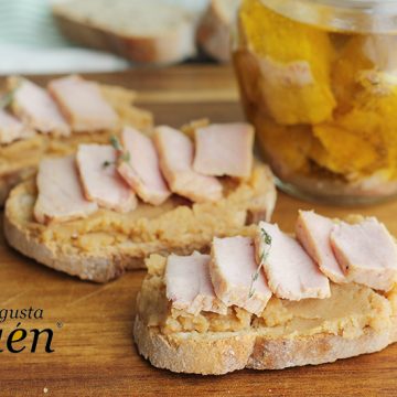 Imagen de la receta Tostas con Ajo de patatas y Lomo de orza