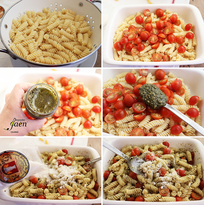 Espirales con salsa pesto y queso