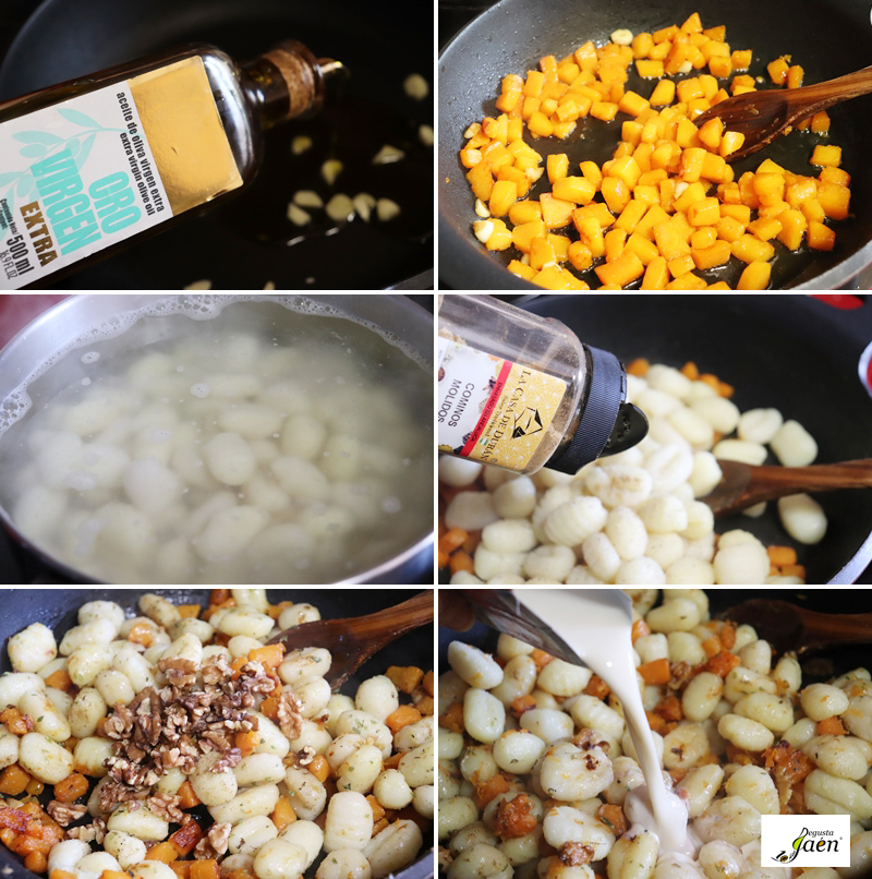 Ñoquis con calabaza y nueces