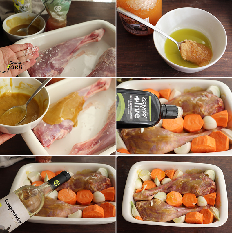 Pierna de cabrito a la miel con batatas