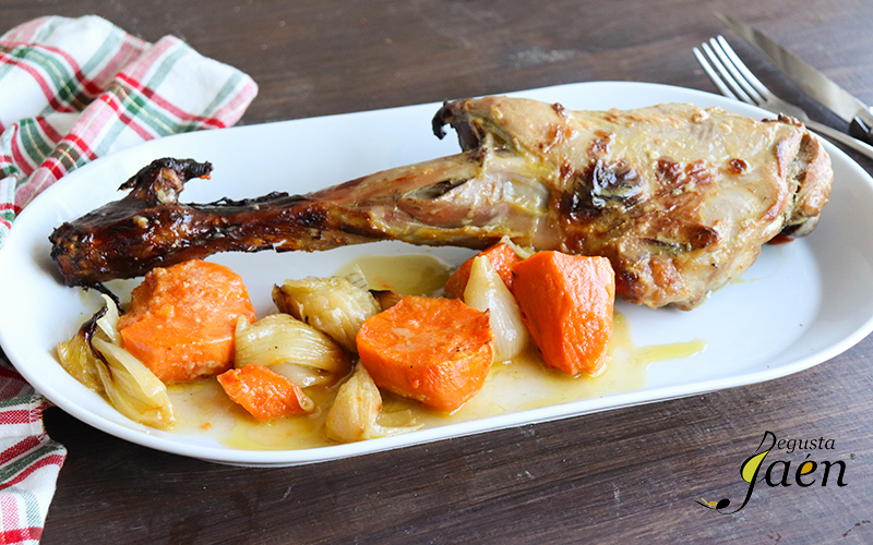 Pierna de cabrito a la miel con batatas