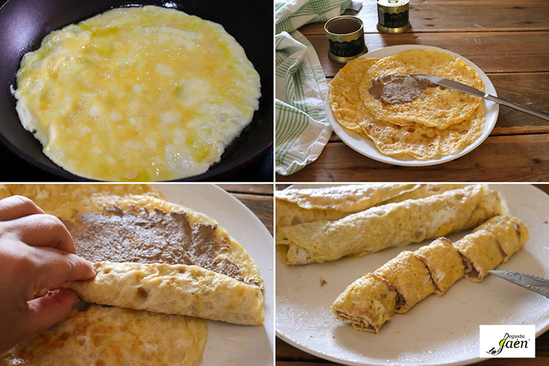 Rollitos de tortilla y paté de perdiz