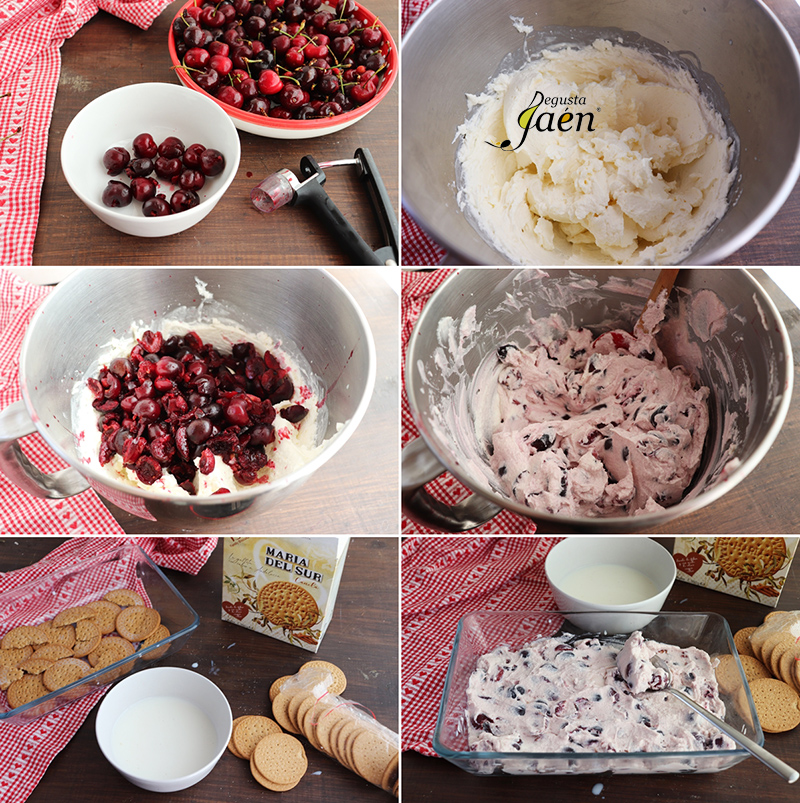 Tarta de galletas y cerezas