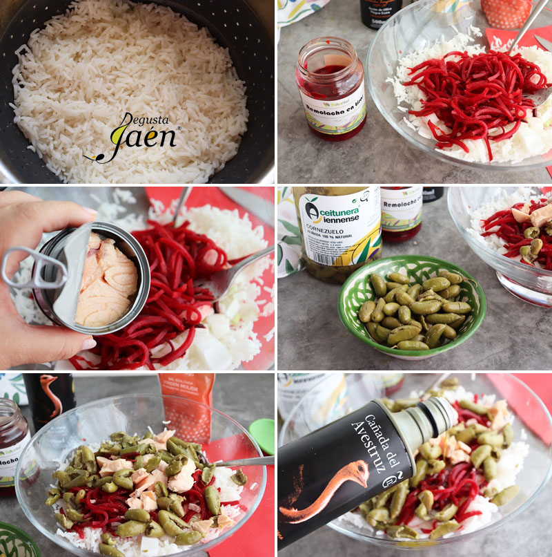 Ensalada de arroz con remolacha, salmón y aceitunas Degusta Jaén