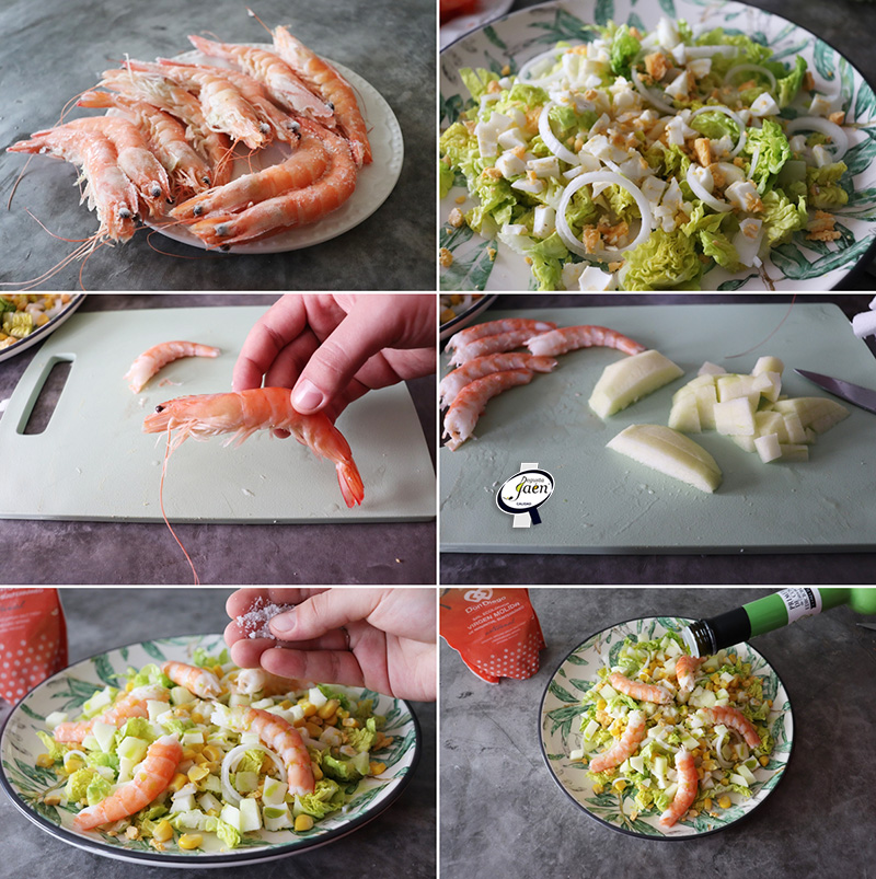 Receta de Ensalada de langostinos y huevo con aceite de oliva virgen extra Degusta Jaén