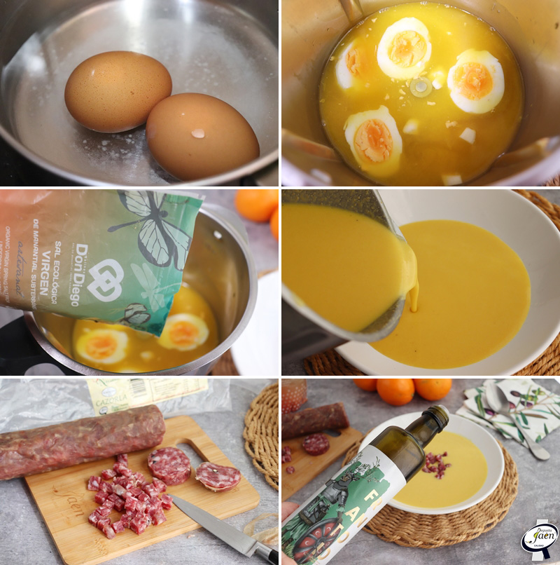 Salmorejo de naranja con salchichón de ciervo