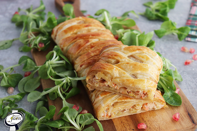 Trenza de puerro y gambas