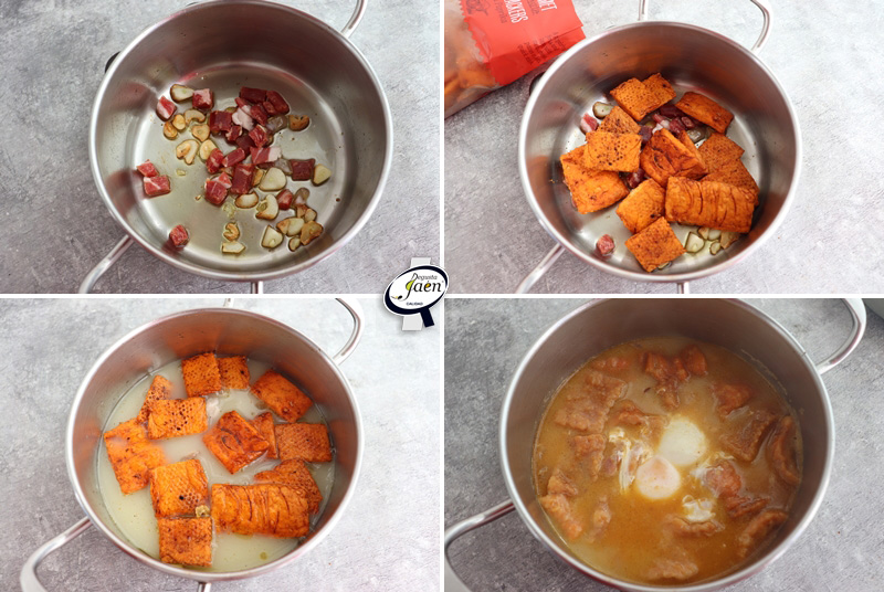 Sopa de ajo con jamón y regañás