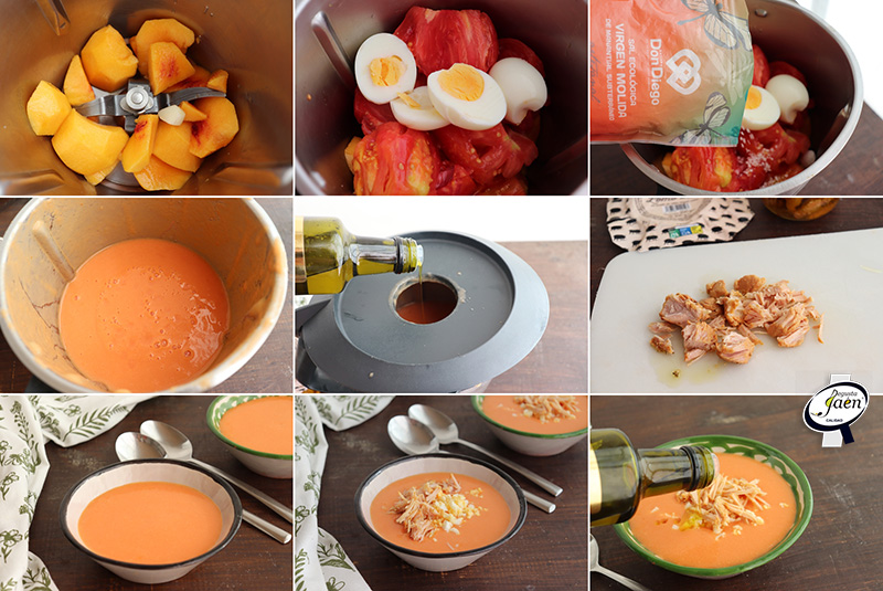 Salmorejo de melocotón con lomo de orza