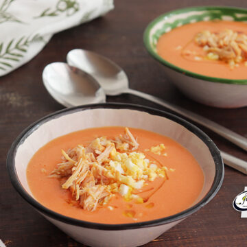 Imagen de la receta Salmorejo de melocotón con lomo de orza